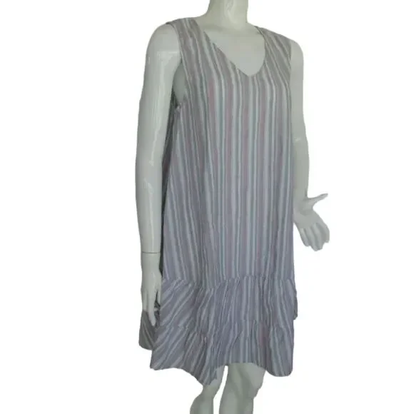 FRESH PRODUCE Dress, L, Melody, Tiered Skirt, V-neck, Crisp cotton, Stripes - Picture 3 of 14